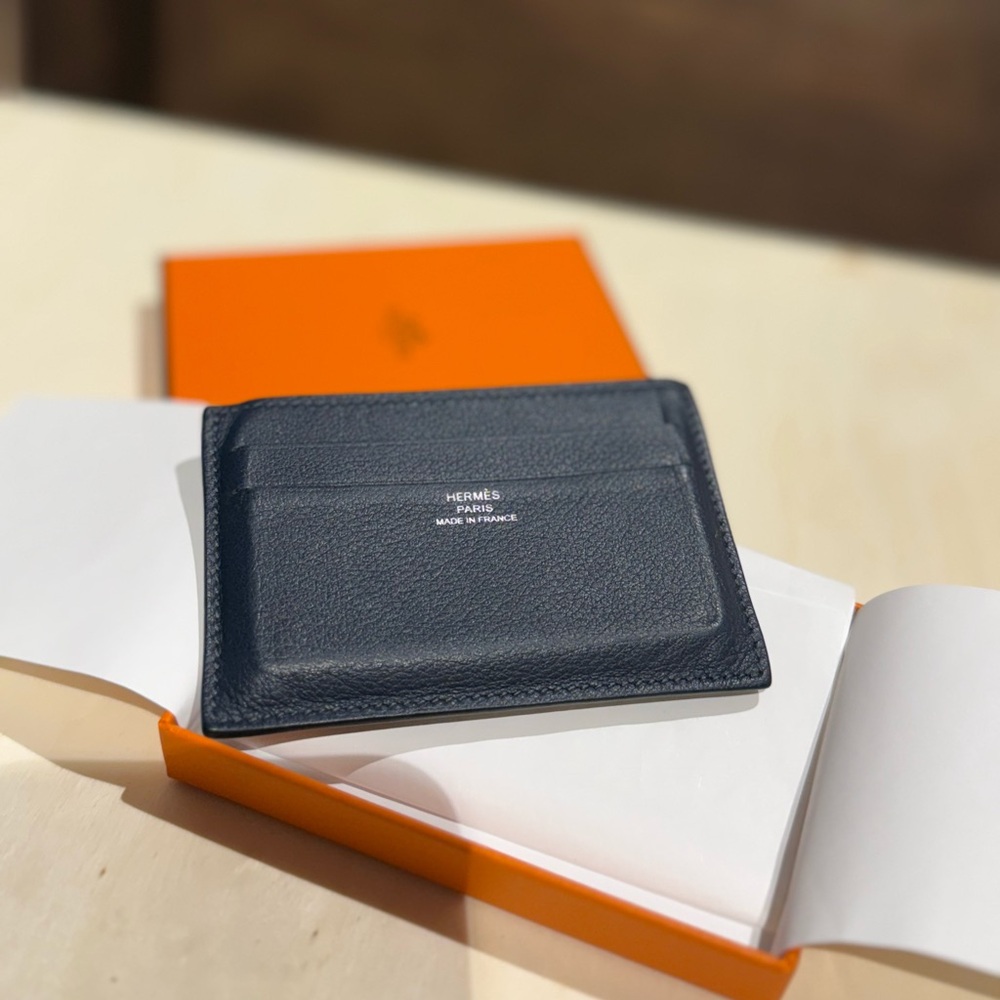 Hermes Citizen Twill Card Holder Blue evercolor calfskin gently used